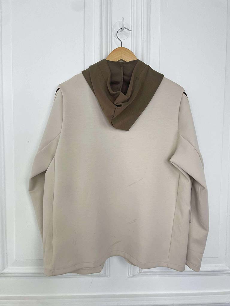 Hooded Stripe Sleeve Blazer - Stone