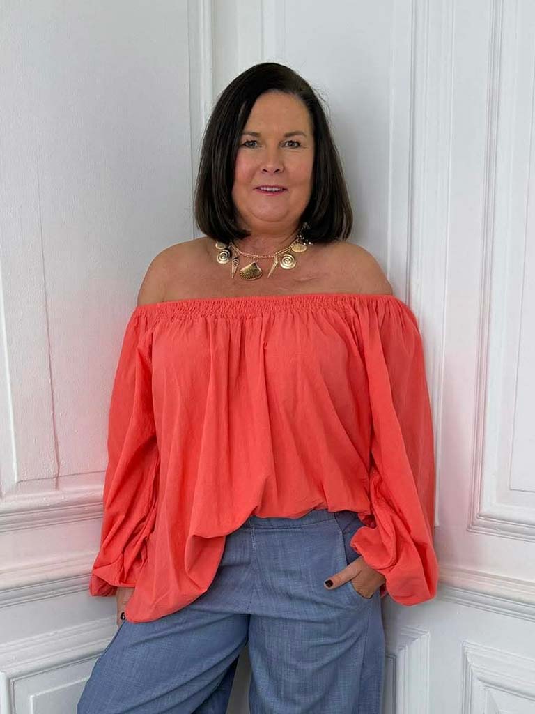 Bardot Cotton Top - Coral