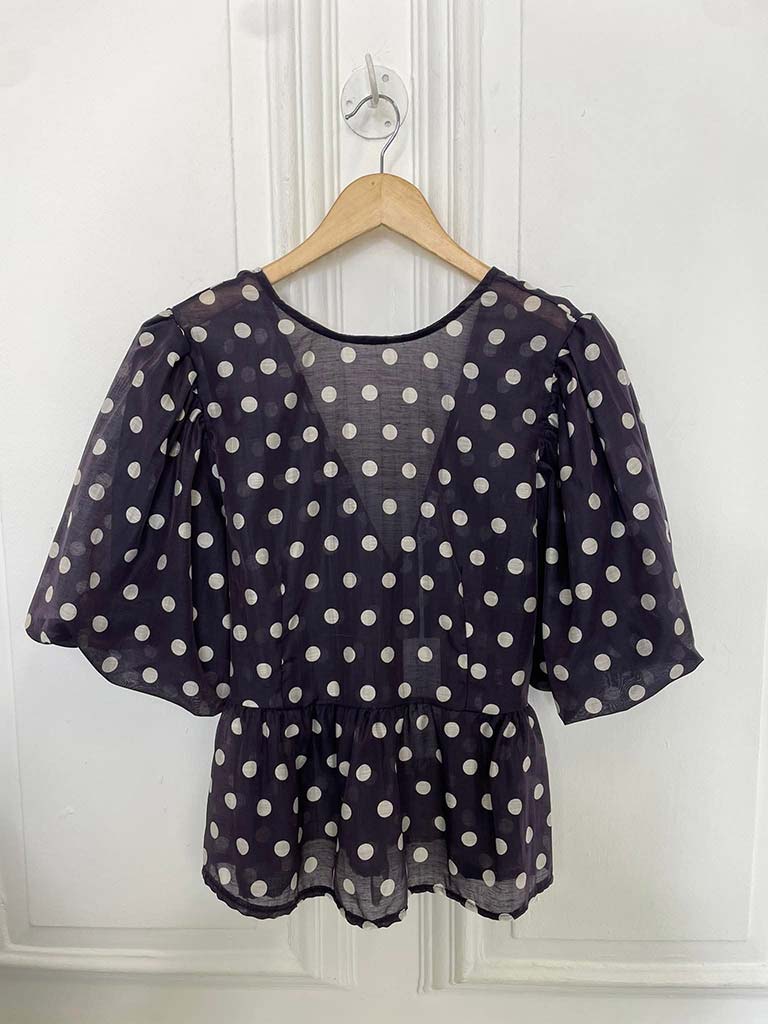 Polka Dot Puff Sleeve Top - Navy