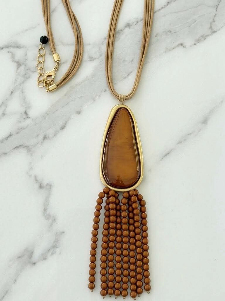 Envy Beaded Tassel Pendant Necklace - Gold