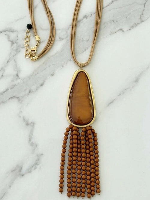 Envy Beaded Tassel Pendant Necklace - Gold