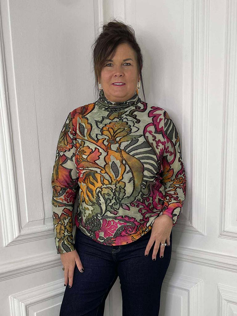 Devoré Floral Roll Neck Top
