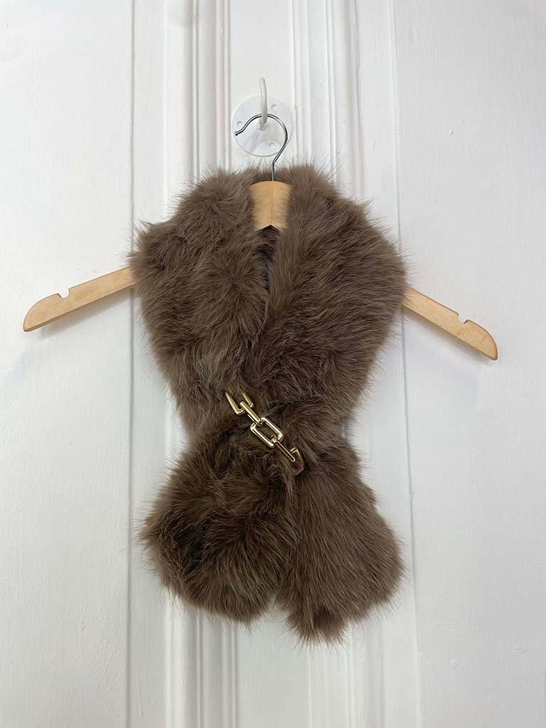 Malissa J Chain Faux Fur Collar - Brown