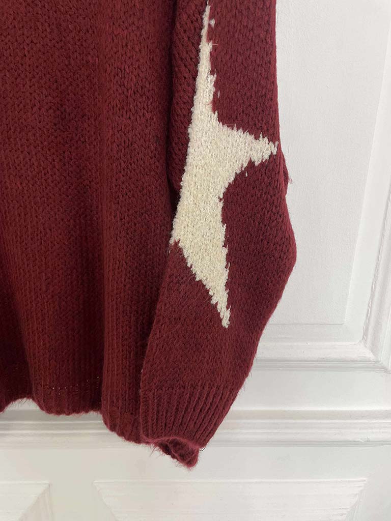 Star Patch Knit - Burgundy
