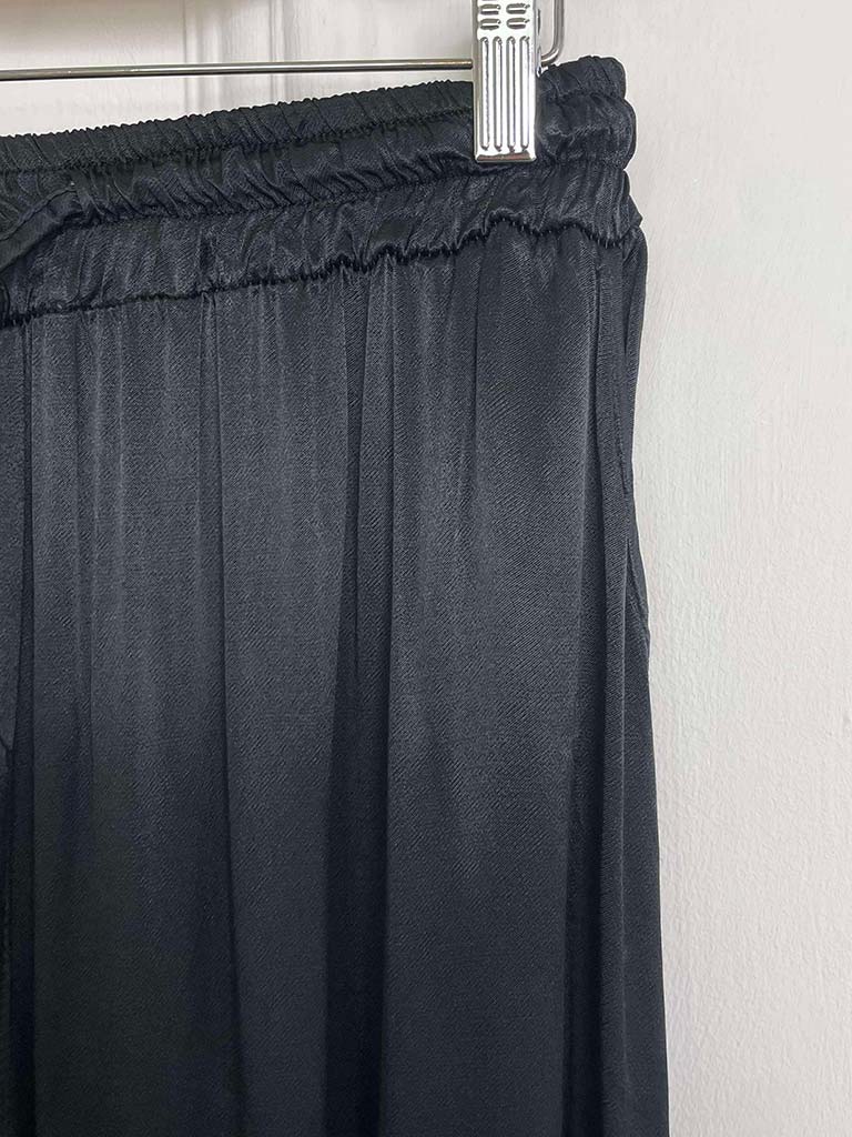 Silk Feel Wide Leg Trousers - Black