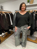Gilded Sequin Wide Leg Trousers - Pewter