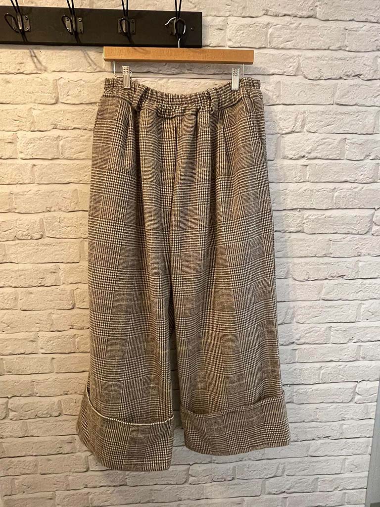 Turn Up Houndstooth Trousers - Latte