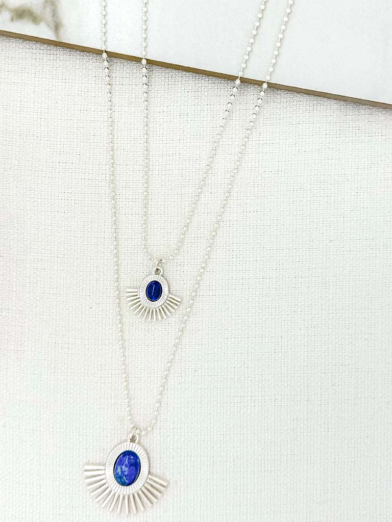Envy Sunrise Double Chain Necklace - Silver & Blue