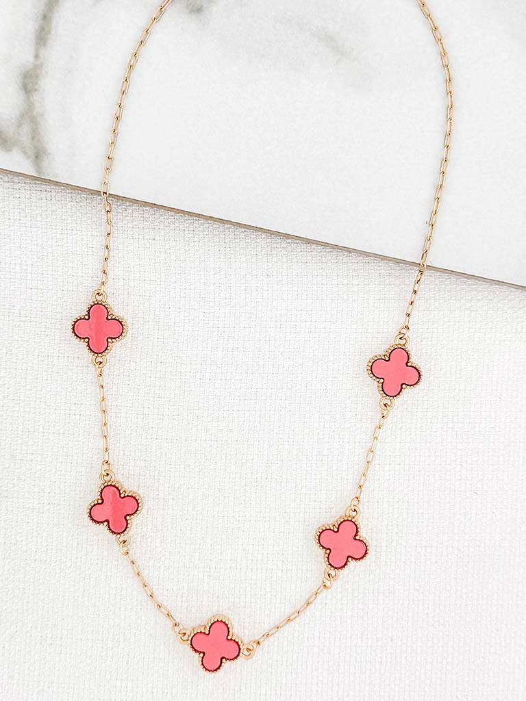 Envy Alhambra Short Chain Necklace - Gold & Pink