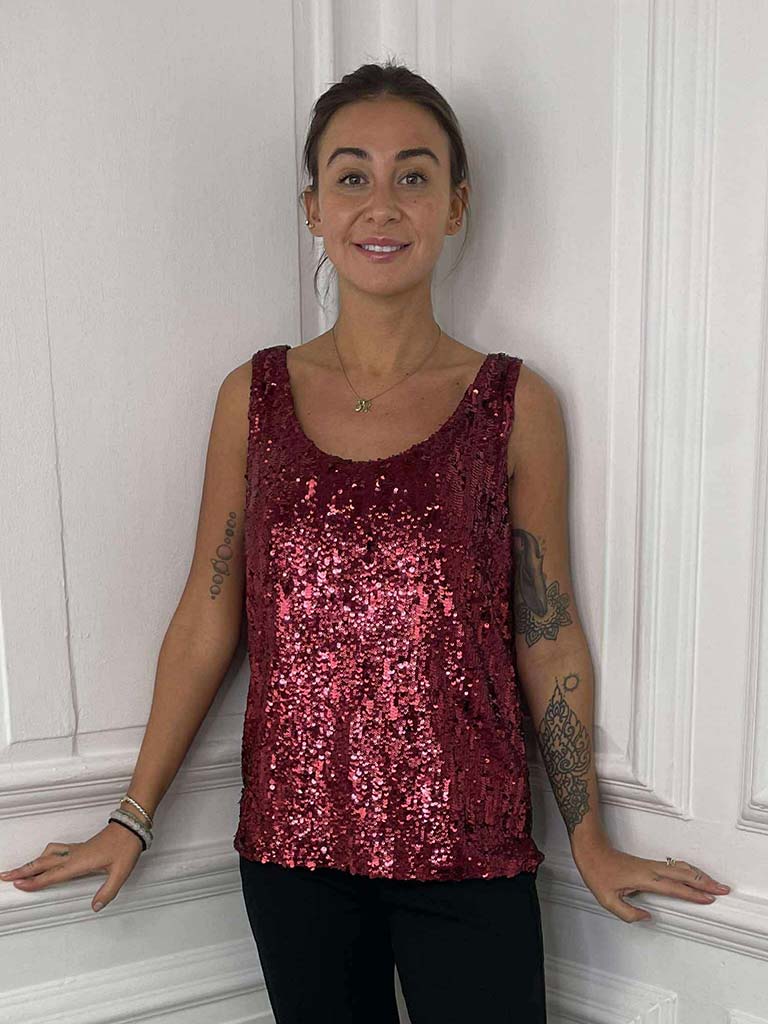 Sequin Vest - Merlot