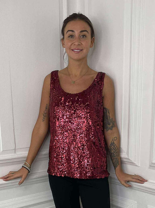 Sequin Vest - Merlot