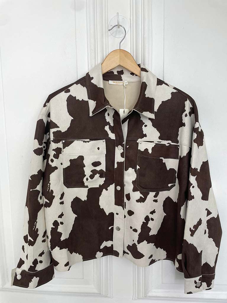 Malissa J Faux Suede Cow Print Jacket