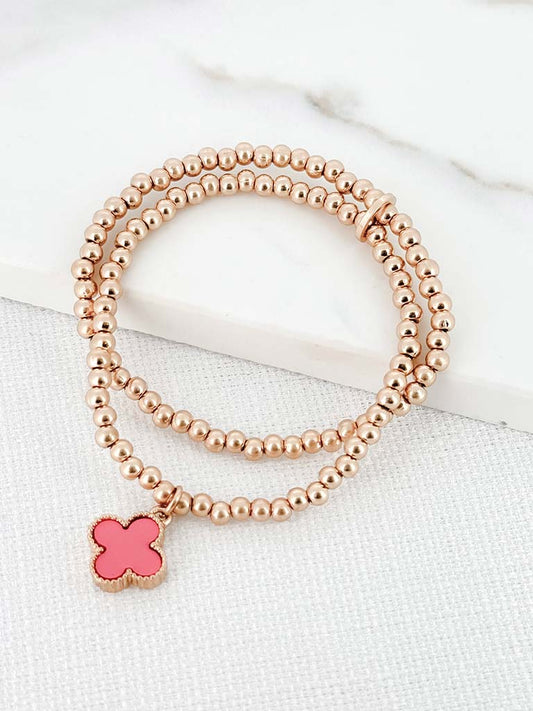 Envy Double Bead Alhambra Bracelet - Gold & Pink
