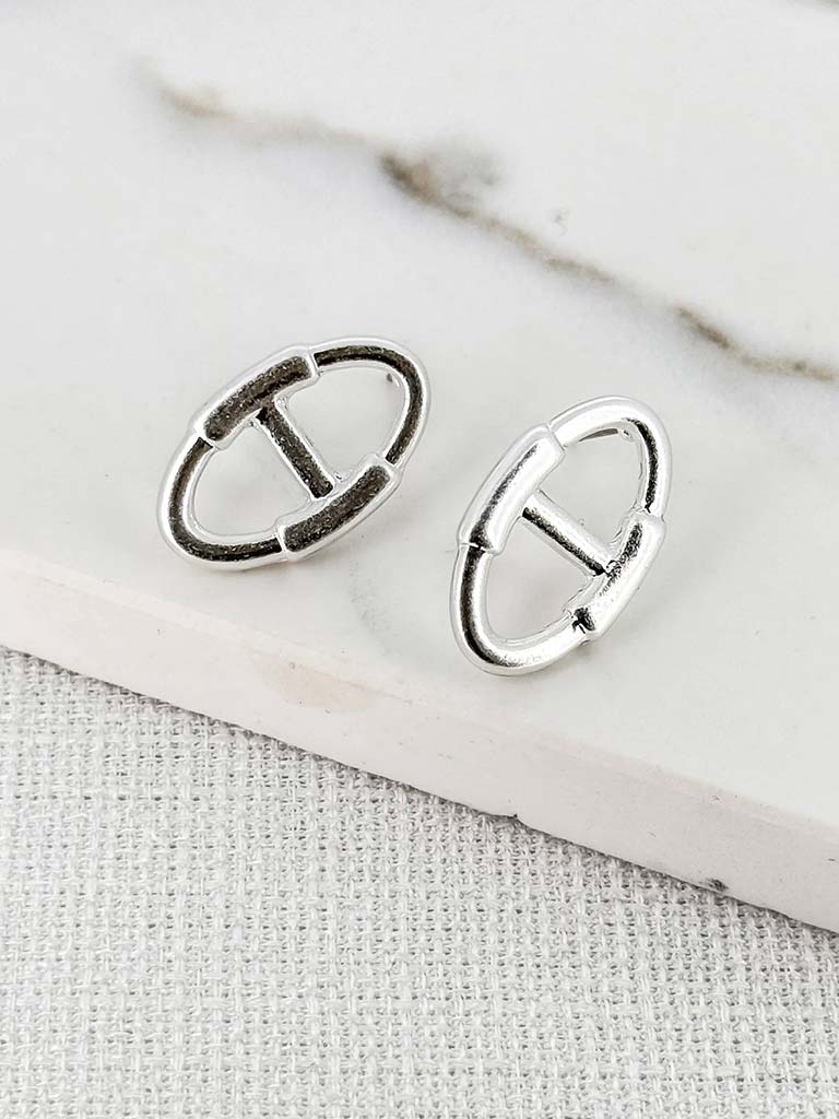 Envy Anchor Stud Earrings - Silver