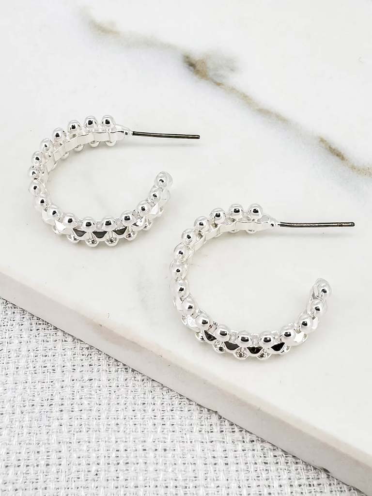 Envy Pyramid Studded Hoops - Silver