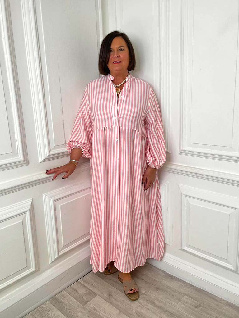 Striped Maxi Dress - Flamingo