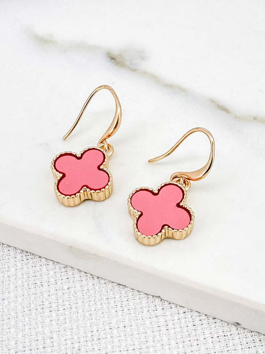 Envy Clover Drop Earrings - Gold & Pink