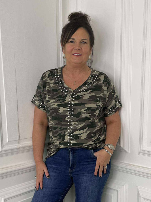 Malissa J Studded Tee - Camo