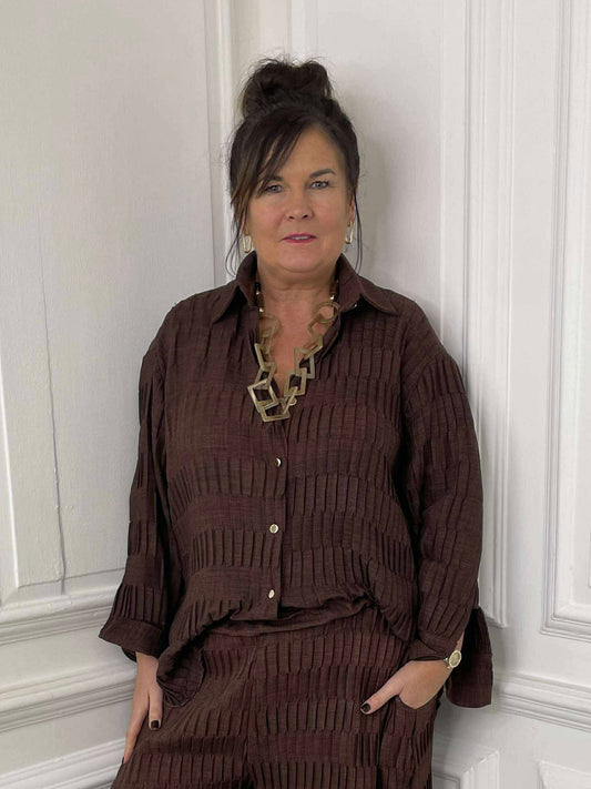 Textured Pleat Shirt - Coffee