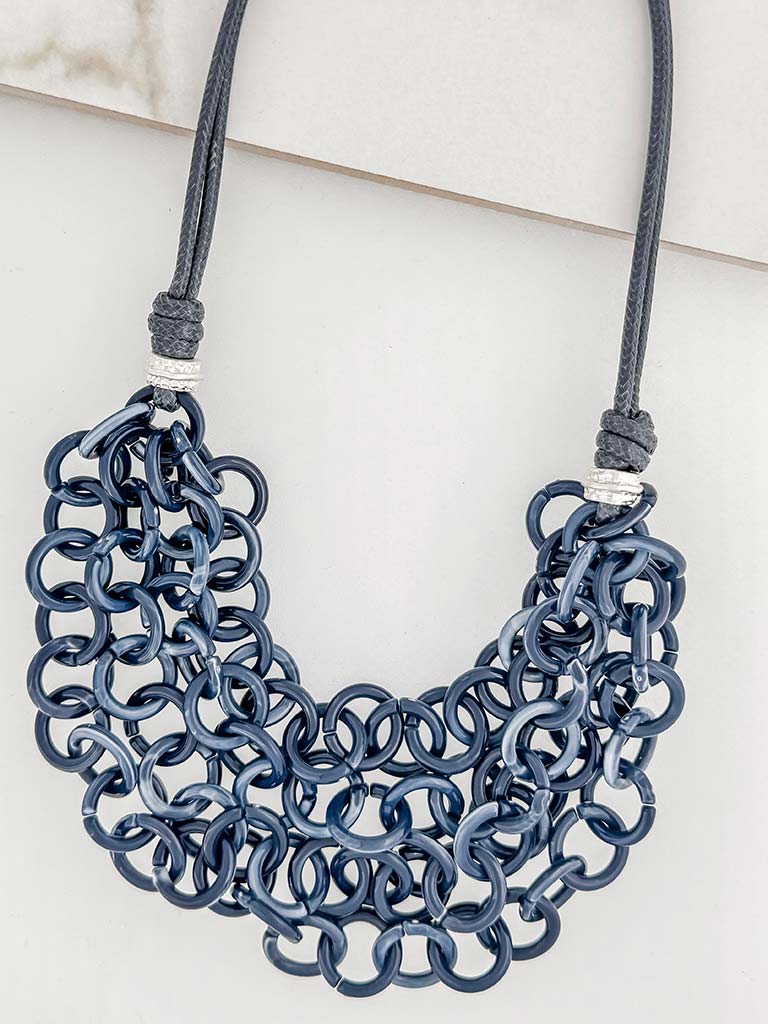 Envy Triple Marbled Chain Link Necklace - Navy