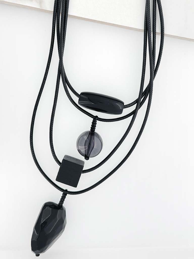 Envy Geo Bead Layered Necklace - Black