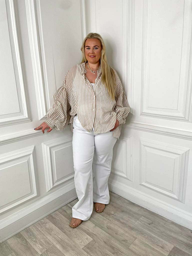 Balloon Sleeve Stripe Blouse - Stone