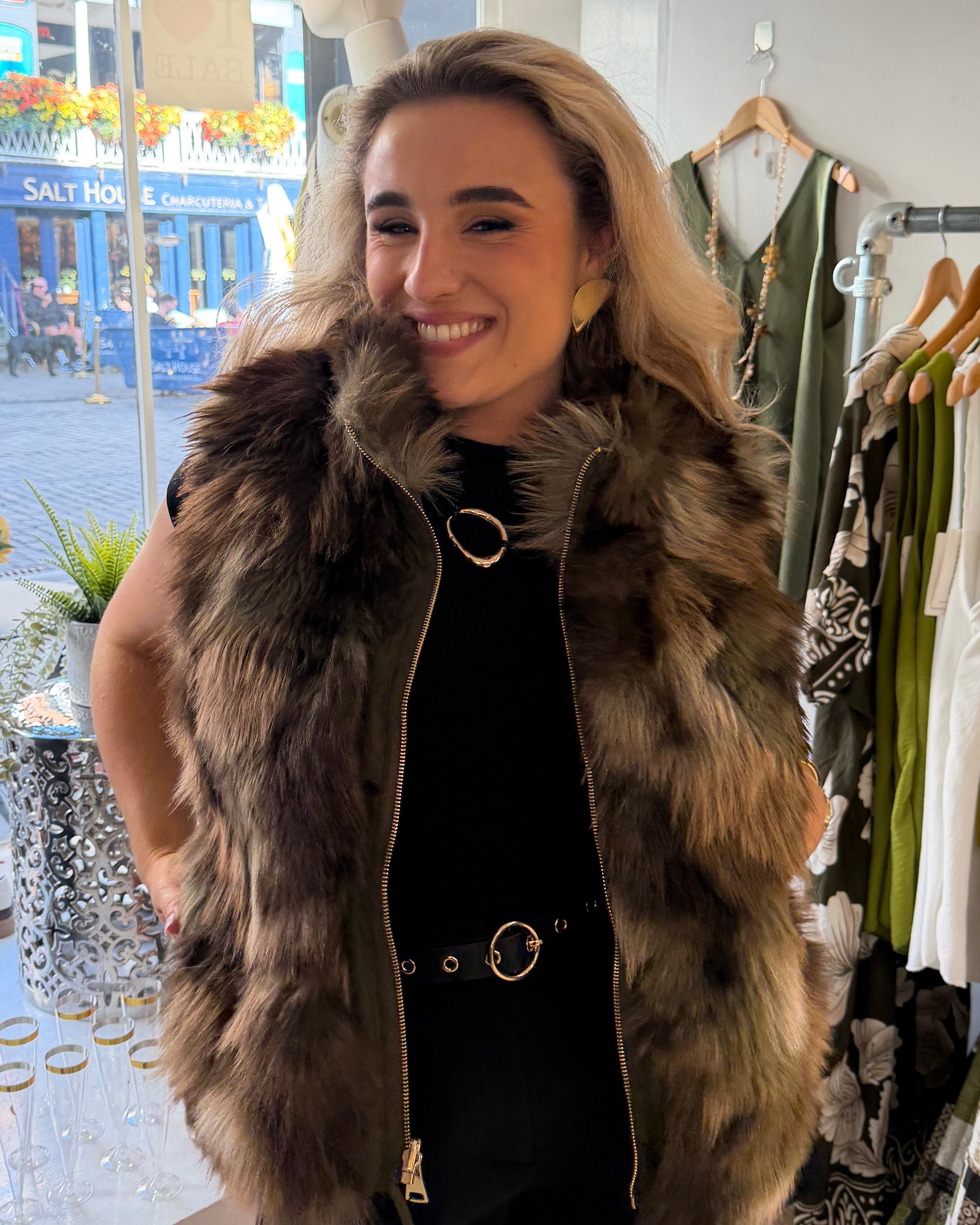 Malissa J Reversible Faux Fur Gilet - Khaki