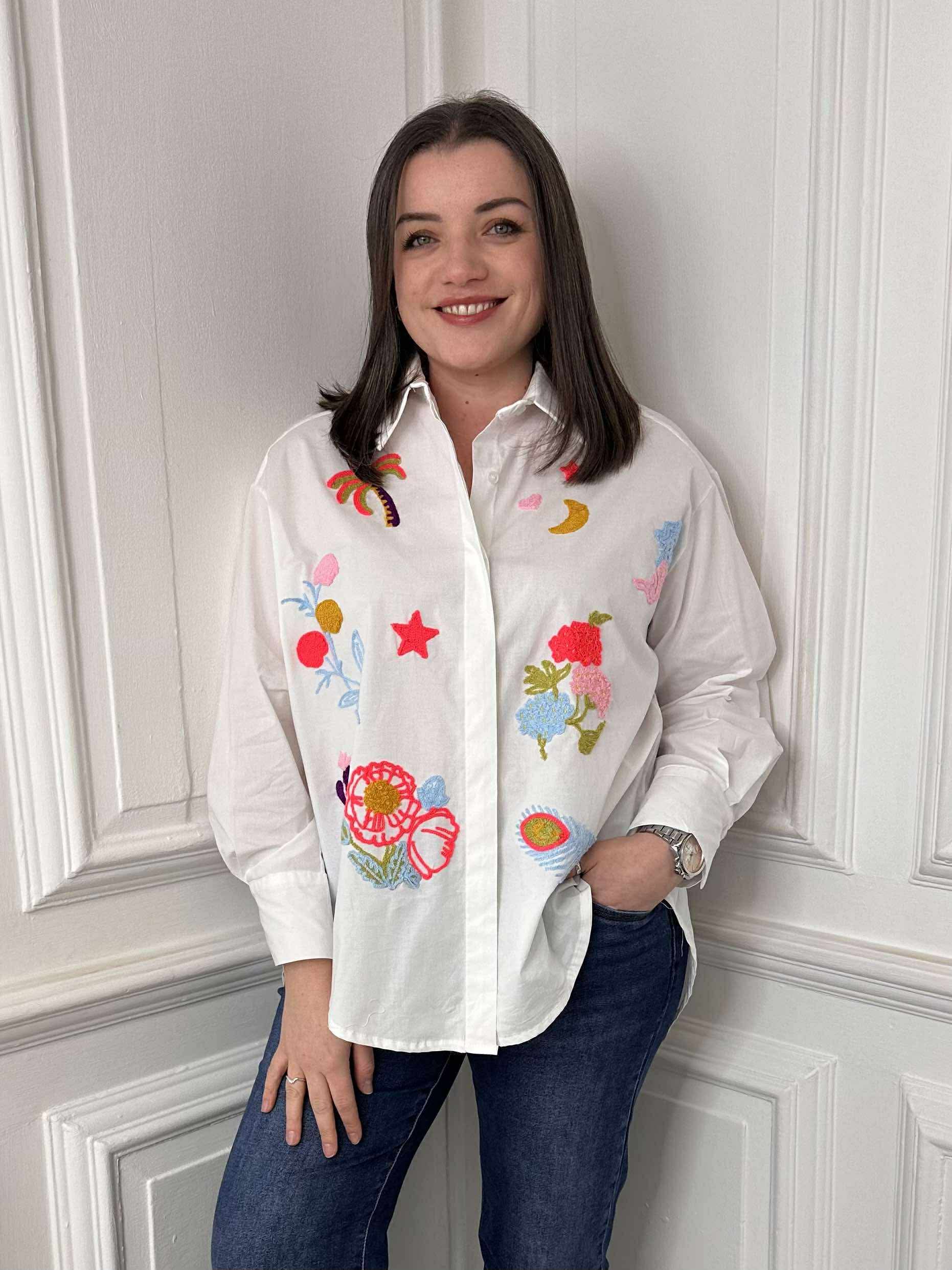Neon Embroidered Shirt - White