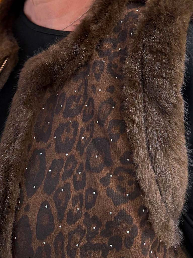 Malissa J Studded Faux Fur Gilet - Chocolate
