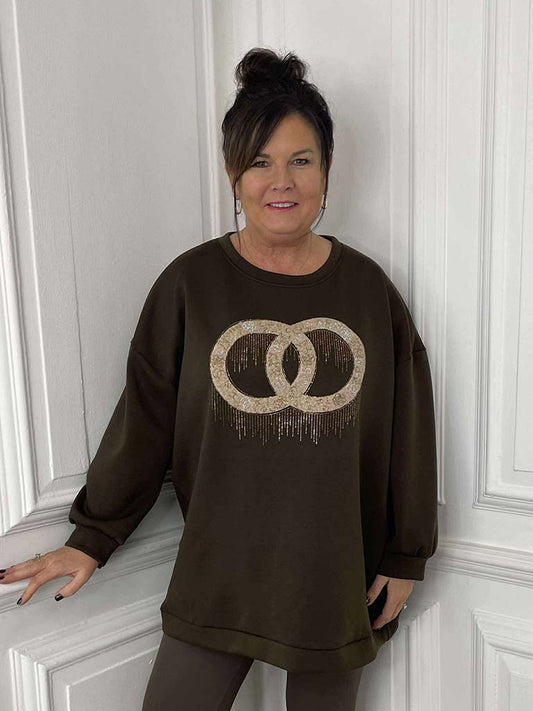 Link Embellished Sweatshirt - Chocolate