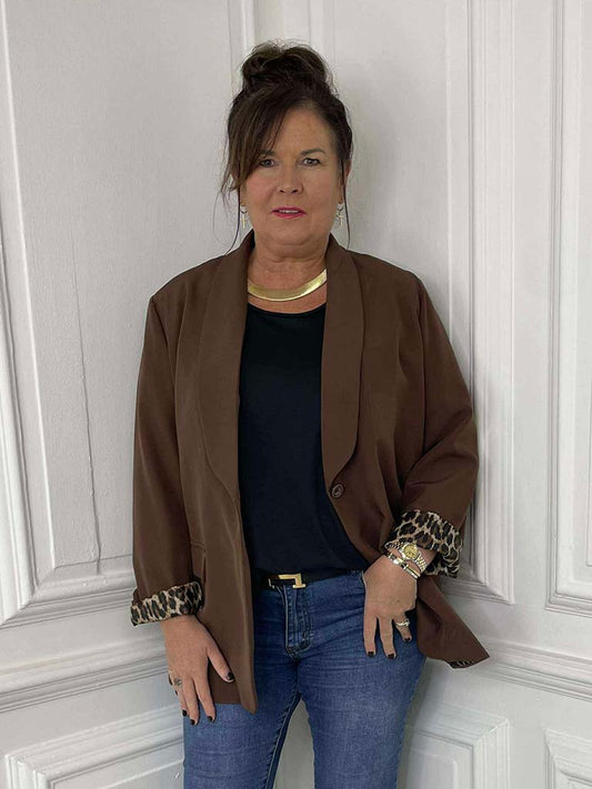 Leopard Cuff Blazer - Chocolate