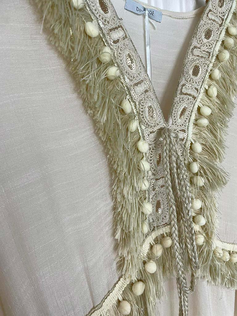 Fringed Kaftan Dress - Ecru