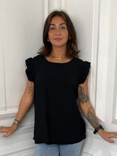 Frill Sleeve Top - Black