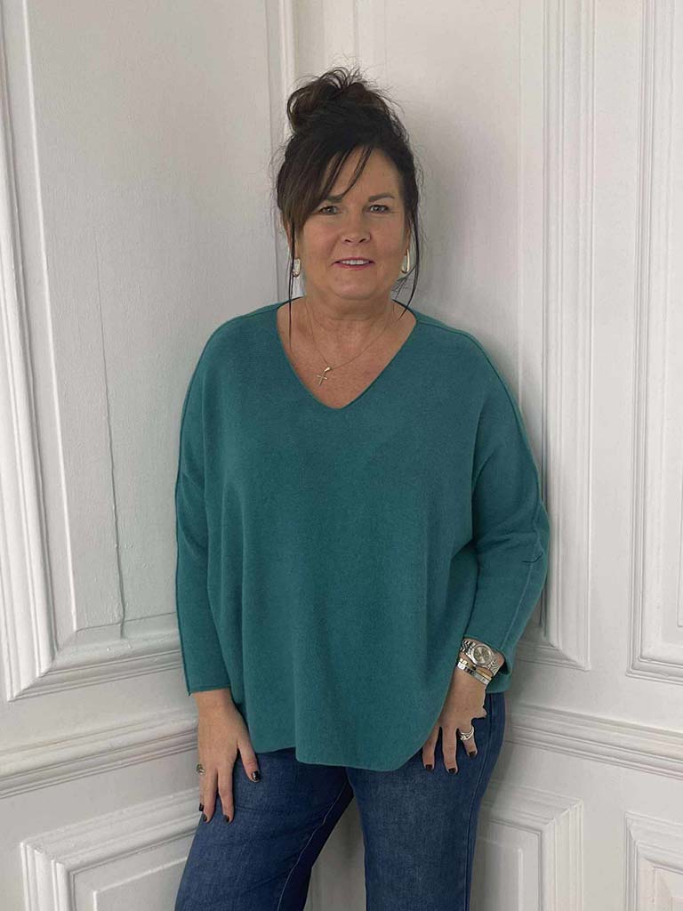 Exposed Seam Batwing Knit - Teal
