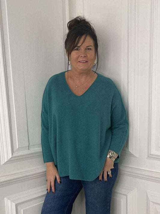 Exposed Seam Batwing Knit - Teal