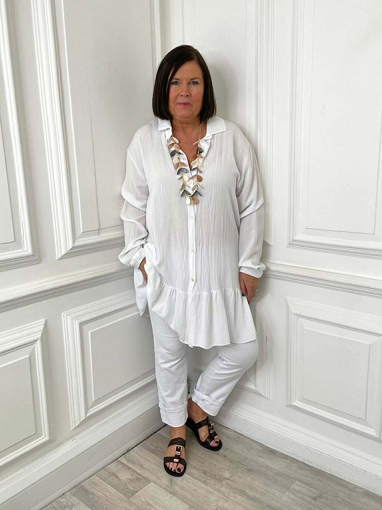 Drop Peplum Shirt Dress - White