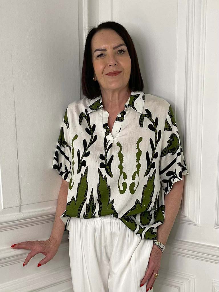 Shadow Reef Collared Top - Kiwi