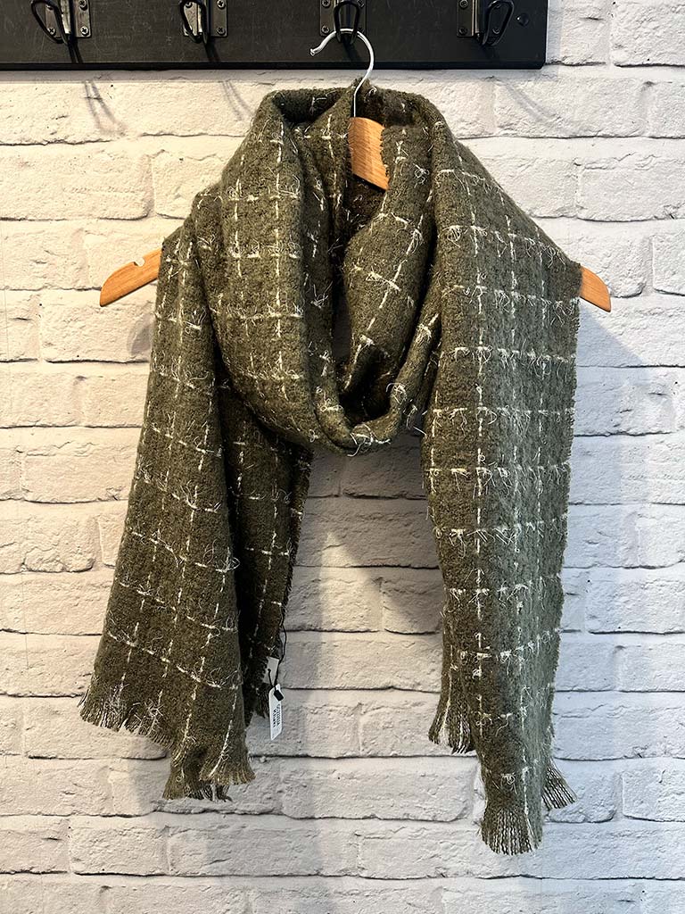Malissa J Boucle Check Scarf - Khaki