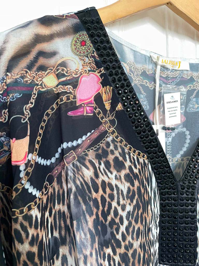 Malissa J Animal Print & Studded Top