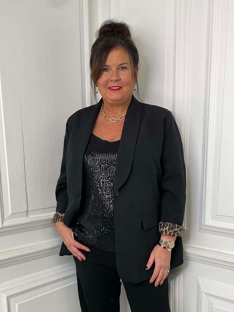 V-Neck Sequin Vest - Black