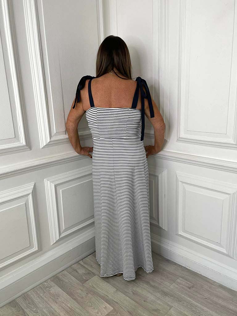 Tie Strap Stripe Dress - Navy