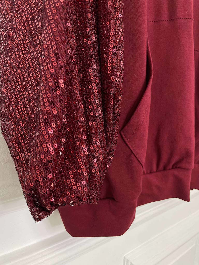 Sequin Sleeve Hoodie - Merlot