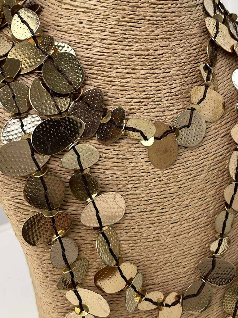 Multi Strand Disc Necklace - Black & Gold