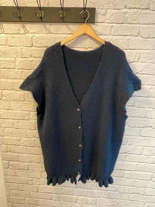Frill Hem Cardigan - Navy