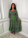 Forest Fern Bardot Dress - Green & Purple