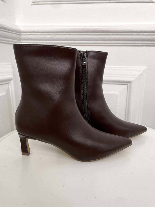 Pointed Toe Faux Leather Boots - Chocolate