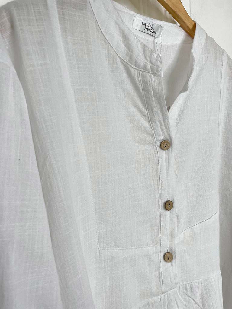 Cotton & Linen Smock Top - White
