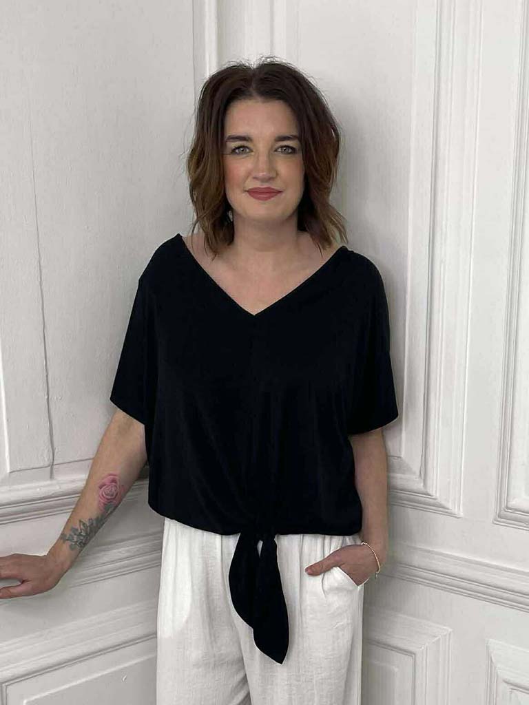 Bamboo Tie Front Tee - Black