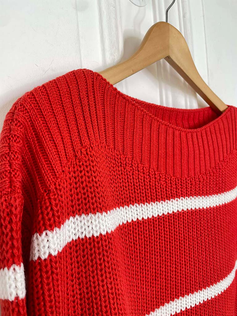 Boat Neck Stripe Knit - Red