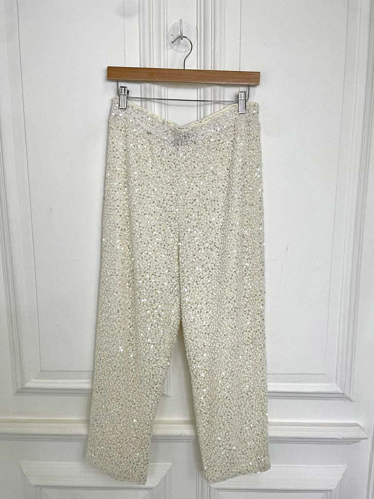 Malissa J Textured Sequin Trousers - Cream